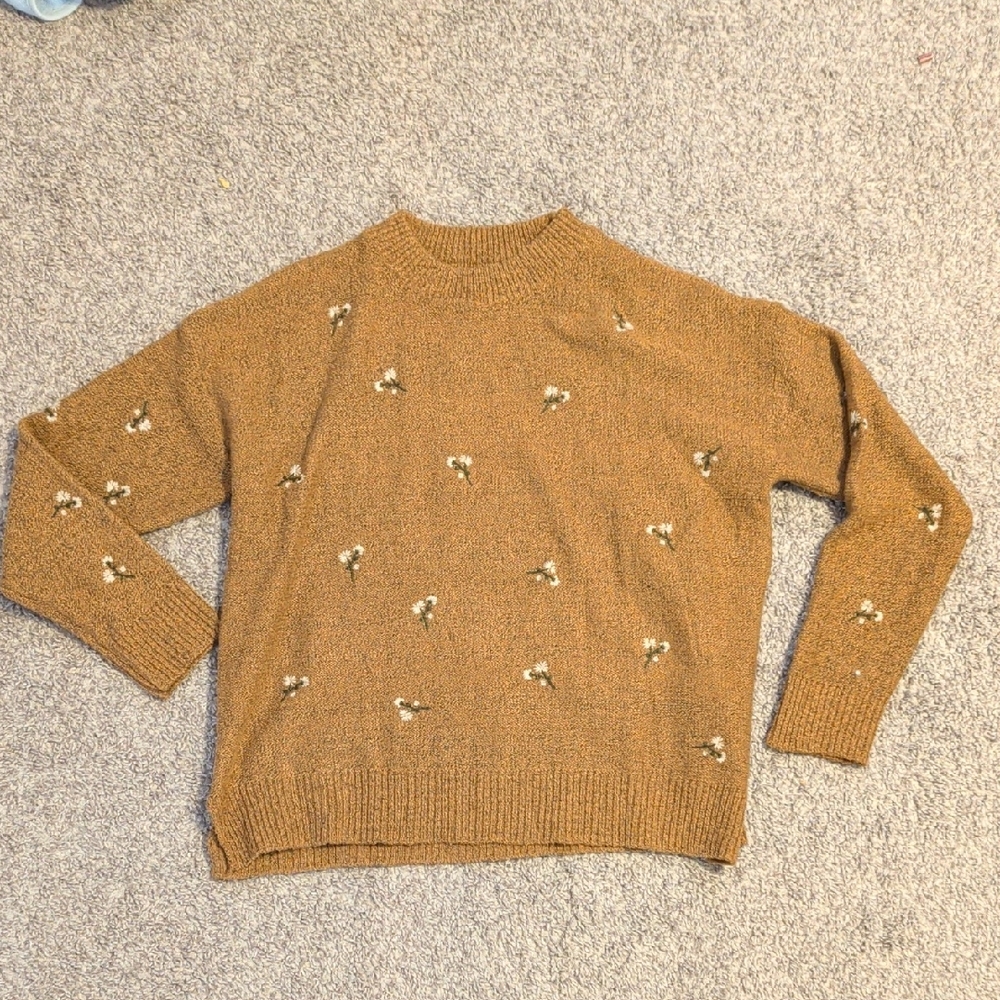 Brown Sweater with Floral Embroidery
